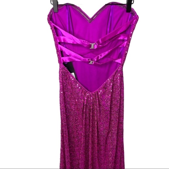 La Femme Strapless Sequin Gown Magenta Pink Cross Back Size 2 Prom Wedding Prom - Picture 7 of 13
